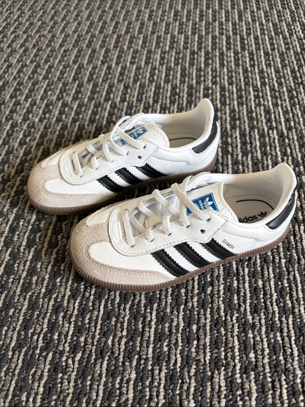 adidas Samba Kids Sneakers White with Black Stripes and Gum Sole